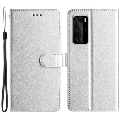 For Huawei P40 Pro Wallet Phone Case PU Leather Silk Texture Stand Protective Cover with Strap