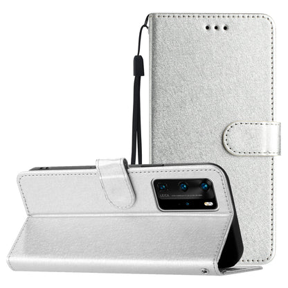 For Huawei P40 Pro Wallet Phone Case PU Leather Silk Texture Stand Protective Cover with Strap