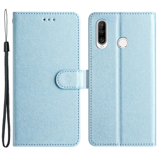 For Huawei P30 Lite Stand Flip Protective Cover PU Leather Silk Texture Wallet Phone Case with Strap