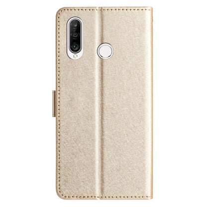 For Huawei P30 Lite Stand Flip Protective Cover PU Leather Silk Texture Wallet Phone Case with Strap
