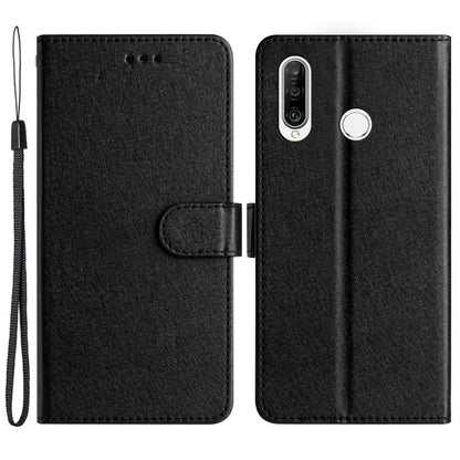 For Huawei P30 Lite Stand Flip Protective Cover PU Leather Silk Texture Wallet Phone Case with Strap