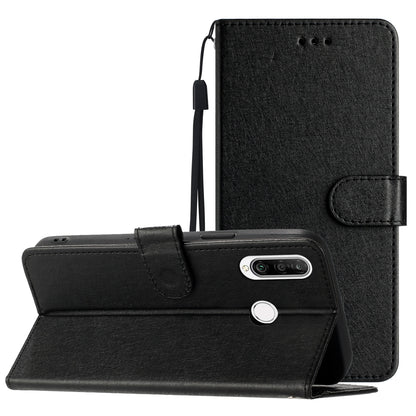 For Huawei P30 Lite Stand Flip Protective Cover PU Leather Silk Texture Wallet Phone Case with Strap
