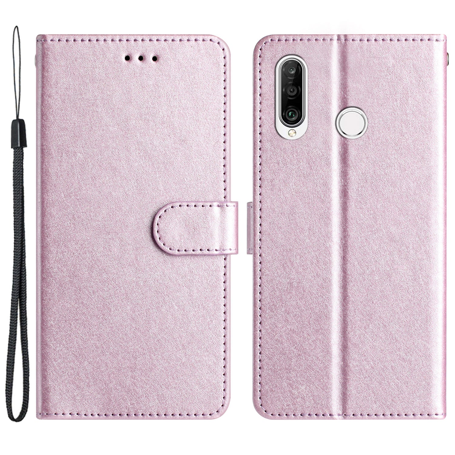 For Huawei P30 Lite Stand Flip Protective Cover PU Leather Silk Texture Wallet Phone Case with Strap