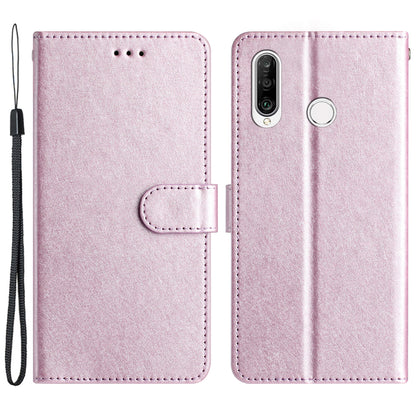 For Huawei P30 Lite Stand Flip Protective Cover PU Leather Silk Texture Wallet Phone Case with Strap