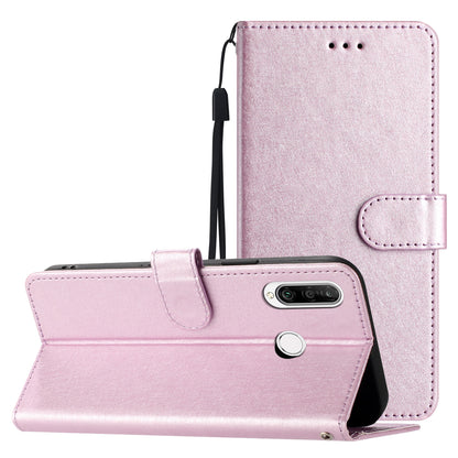 For Huawei P30 Lite Stand Flip Protective Cover PU Leather Silk Texture Wallet Phone Case with Strap