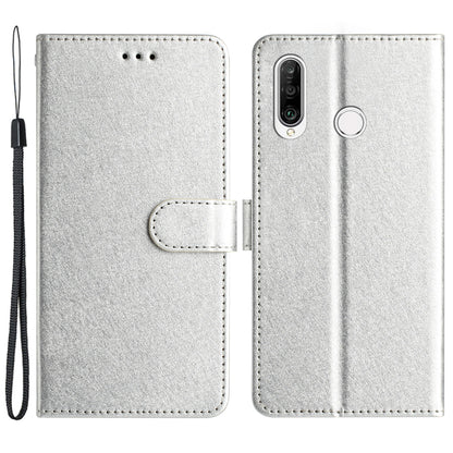 For Huawei P30 Lite Stand Flip Protective Cover PU Leather Silk Texture Wallet Phone Case with Strap