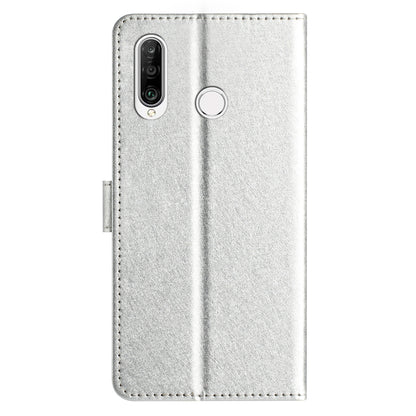 For Huawei P30 Lite Stand Flip Protective Cover PU Leather Silk Texture Wallet Phone Case with Strap