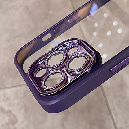 Platinum Butterfly Glass+TPU Phone Case for iPhone 12 Pro Max , Glittery Powder Decor Shell Phone Cover