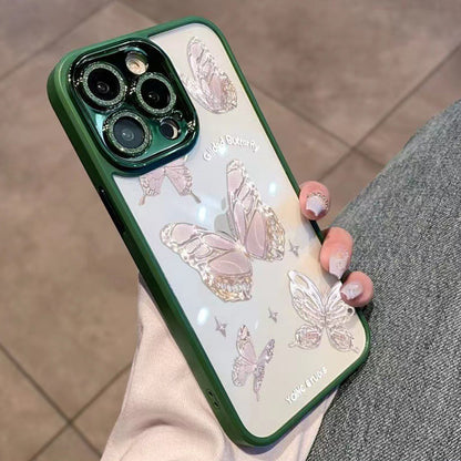 Platinum Butterfly Glass+TPU Phone Case for iPhone 12 Pro Max , Glittery Powder Decor Shell Phone Cover