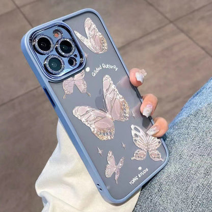 Platinum Butterfly Glass+TPU Phone Case for iPhone 12 Pro Max , Glittery Powder Decor Shell Phone Cover