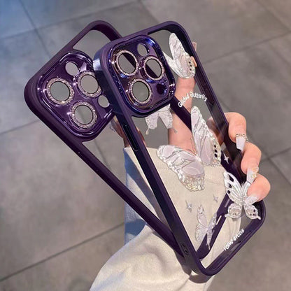 Platinum Butterfly Glass+TPU Phone Case for iPhone 12 Pro Max , Glittery Powder Decor Shell Phone Cover