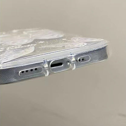 For iPhone 14 Plus Wave Frame Shape TPU Phone Case Butterfly Pattern Gradient Bling Glitter Cover with Chain