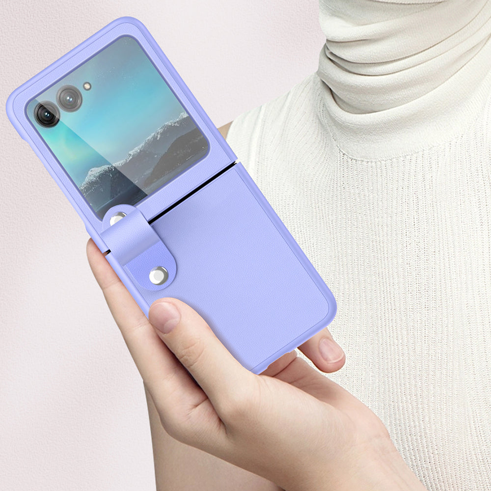 For Motorola Razr 40 Ultra 5G PU Leather + PC Phone Case Finger Strap Kickstand Cover