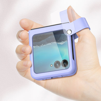 For Motorola Razr 40 Ultra 5G PU Leather + PC Phone Case Finger Strap Kickstand Cover