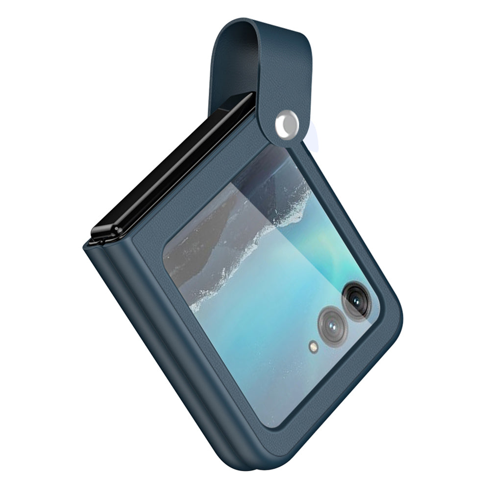 For Motorola Razr 40 Ultra 5G PU Leather + PC Phone Case Finger Strap Kickstand Cover