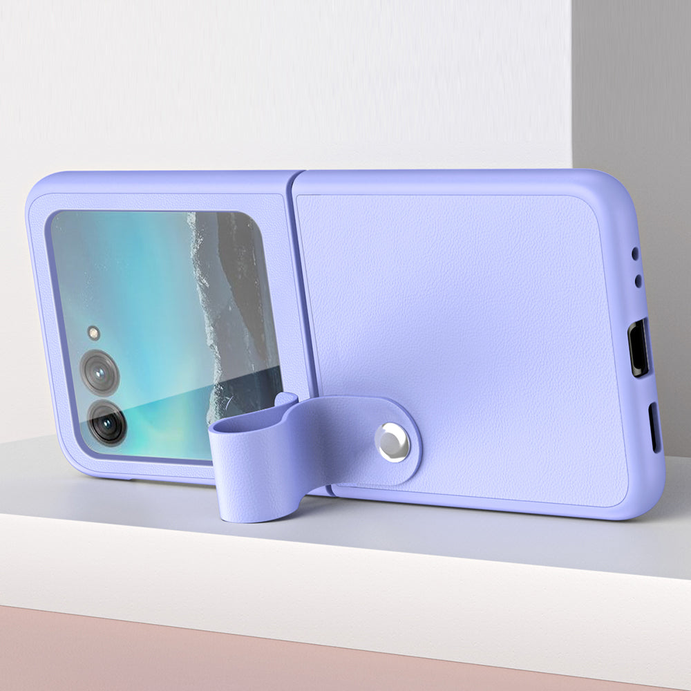 For Motorola Razr 40 Ultra 5G PU Leather + PC Phone Case Finger Strap Kickstand Cover