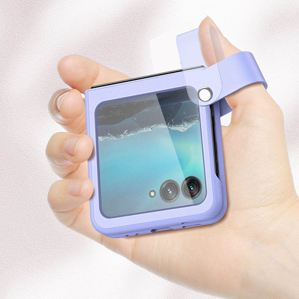 For Motorola Razr 40 Ultra 5G PU Leather + PC Phone Case Finger Strap Kickstand Cover