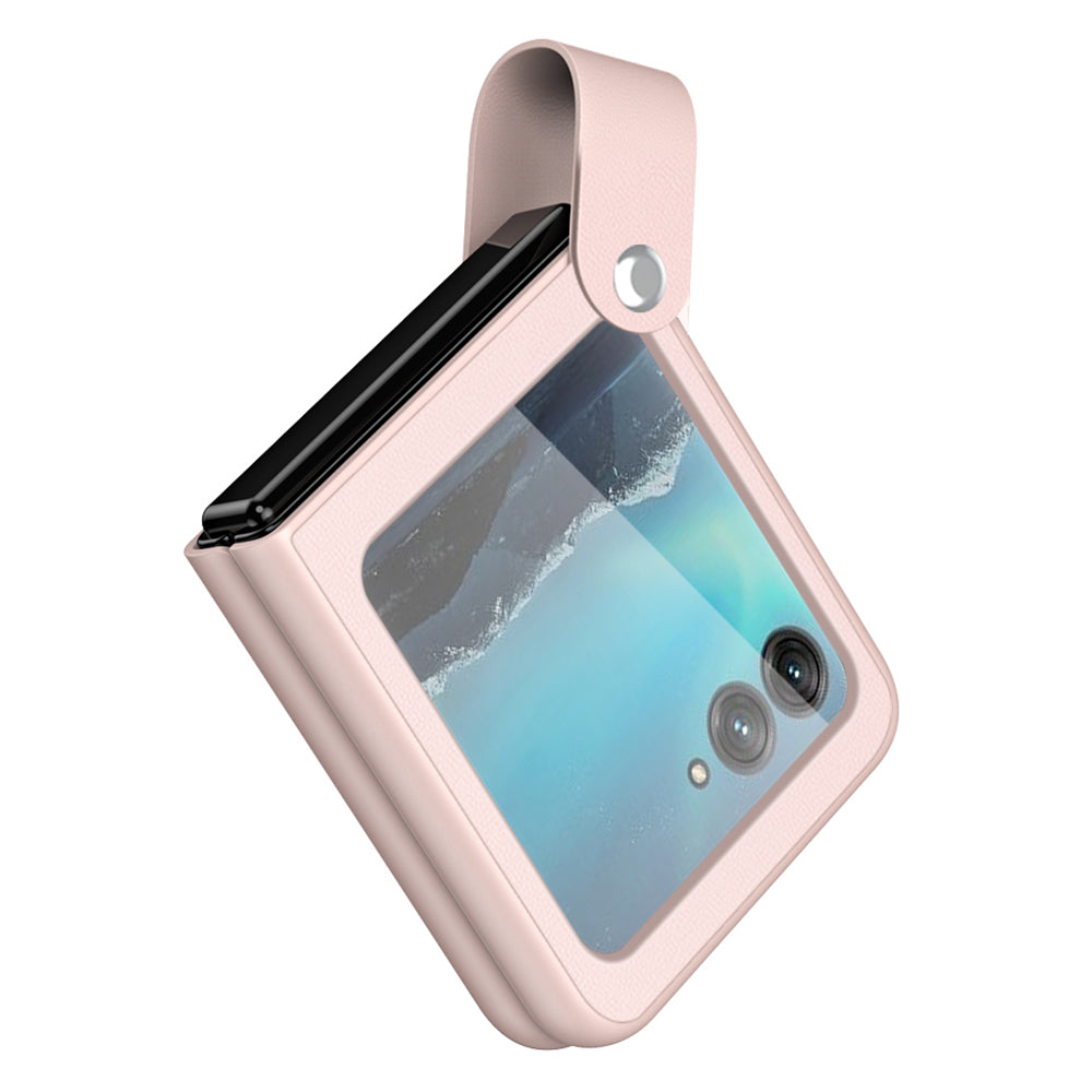 For Motorola Razr 40 Ultra 5G PU Leather + PC Phone Case Finger Strap Kickstand Cover
