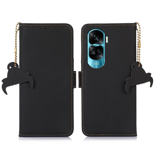 For Honor 90 Lite 5G / X50i RFID Blocking Wallet Phone Case Silky Feeling Genuine Cow Leather Stand Cover