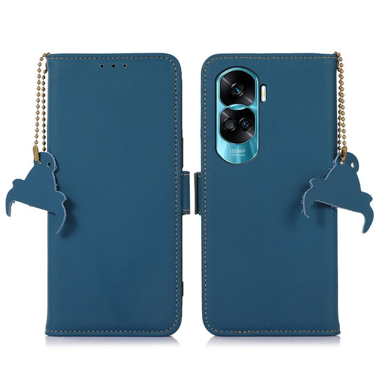 For Honor 90 Lite 5G / X50i RFID Blocking Wallet Phone Case Silky Feeling Genuine Cow Leather Stand Cover
