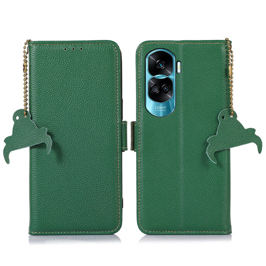 For Honor 90 Lite 5G / X50i RFID Blocking Phone Case Stand Wallet Genuine Cow Leather Litchi Texture Cover