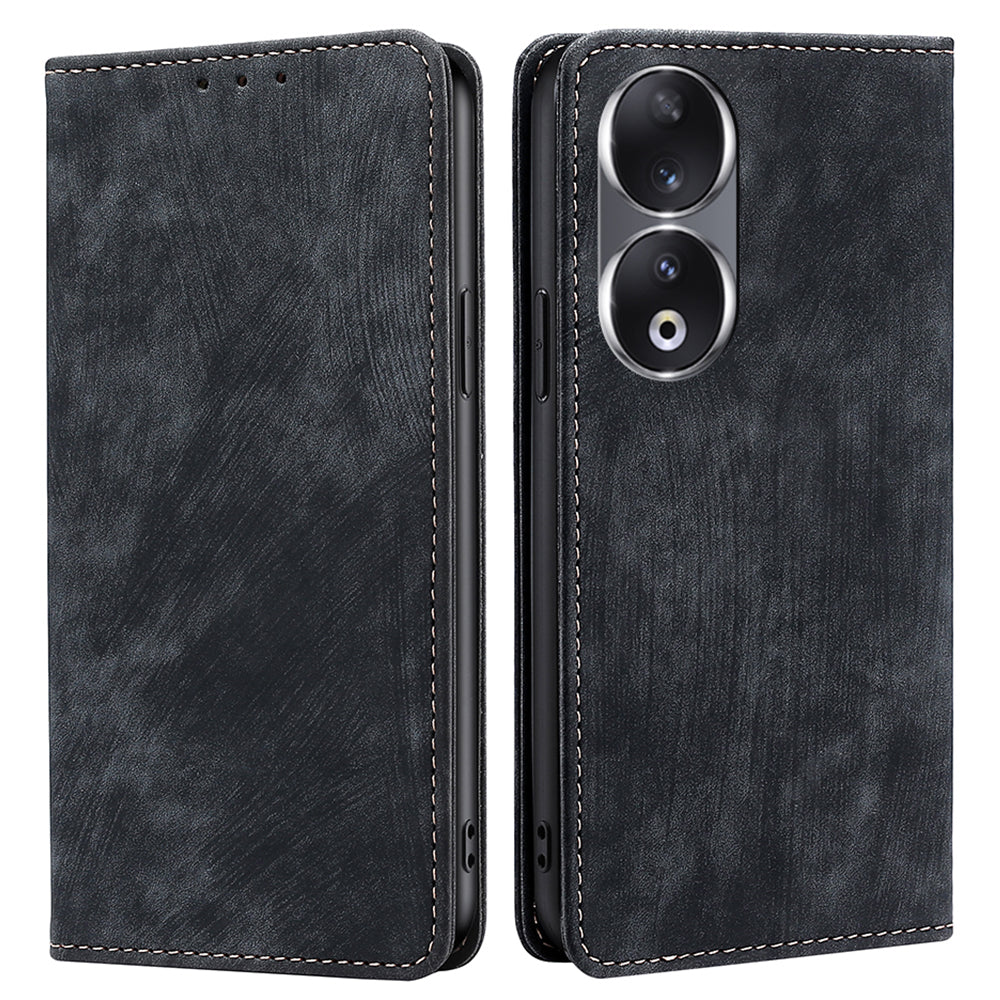 RFID Blocking Wallet Phone Case for Honor 90 , PU Leather Stand Full Protection Cover