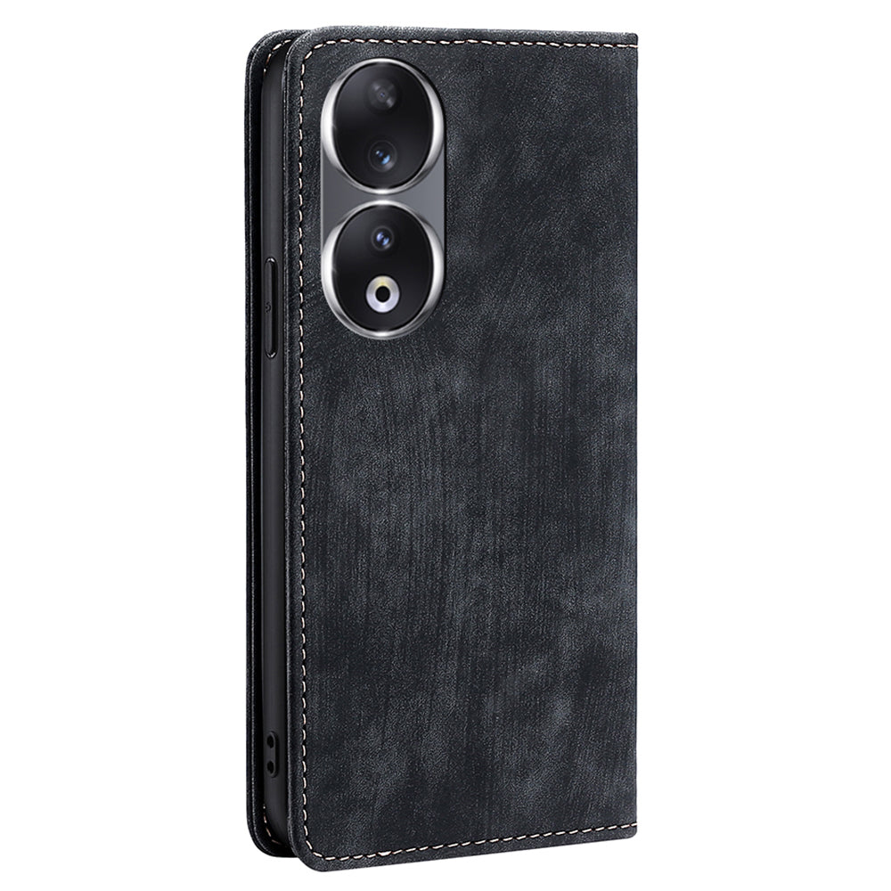 RFID Blocking Wallet Phone Case for Honor 90 , PU Leather Stand Full Protection Cover