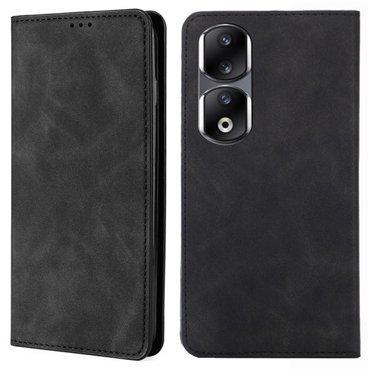 For Honor 90 Pro Shockproof Phone Cover Skin-touch PU Leather Case Stand Card Slot Phone Shell