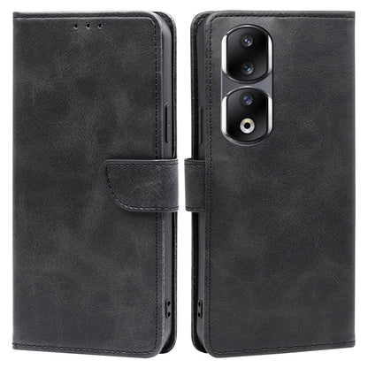 For Honor 90 Pro Anti-Scratch Phone Shell Calf Texture Wallet Phone Case PU Leather Stand Cover