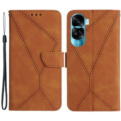 HT05 For Honor 90 Lite 5G / X50i 5G Wallet Leather Phone Case Skin-touch Imprinted Line Stand Cover
