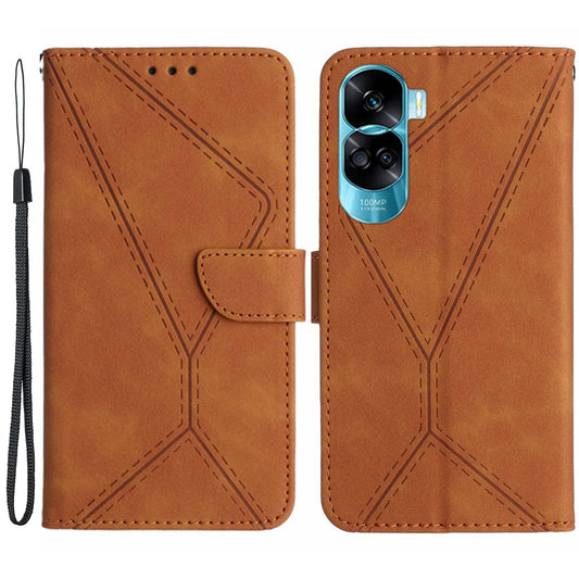 HT05 For Honor 90 Lite 5G / X50i 5G Wallet Leather Phone Case Skin-touch Imprinted Line Stand Cover