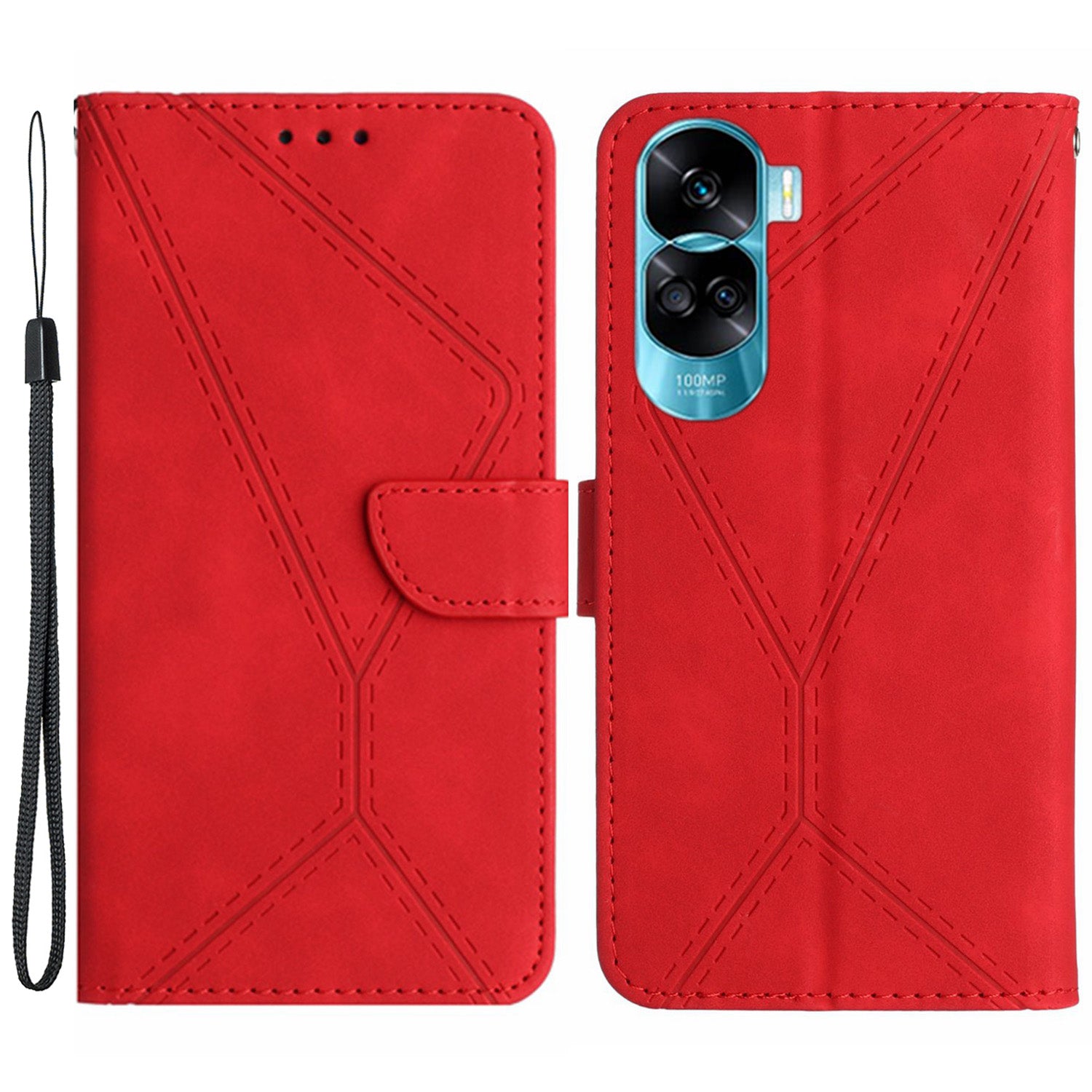 HT05 For Honor 90 Lite 5G / X50i 5G Wallet Leather Phone Case Skin-touch Imprinted Line Stand Cover