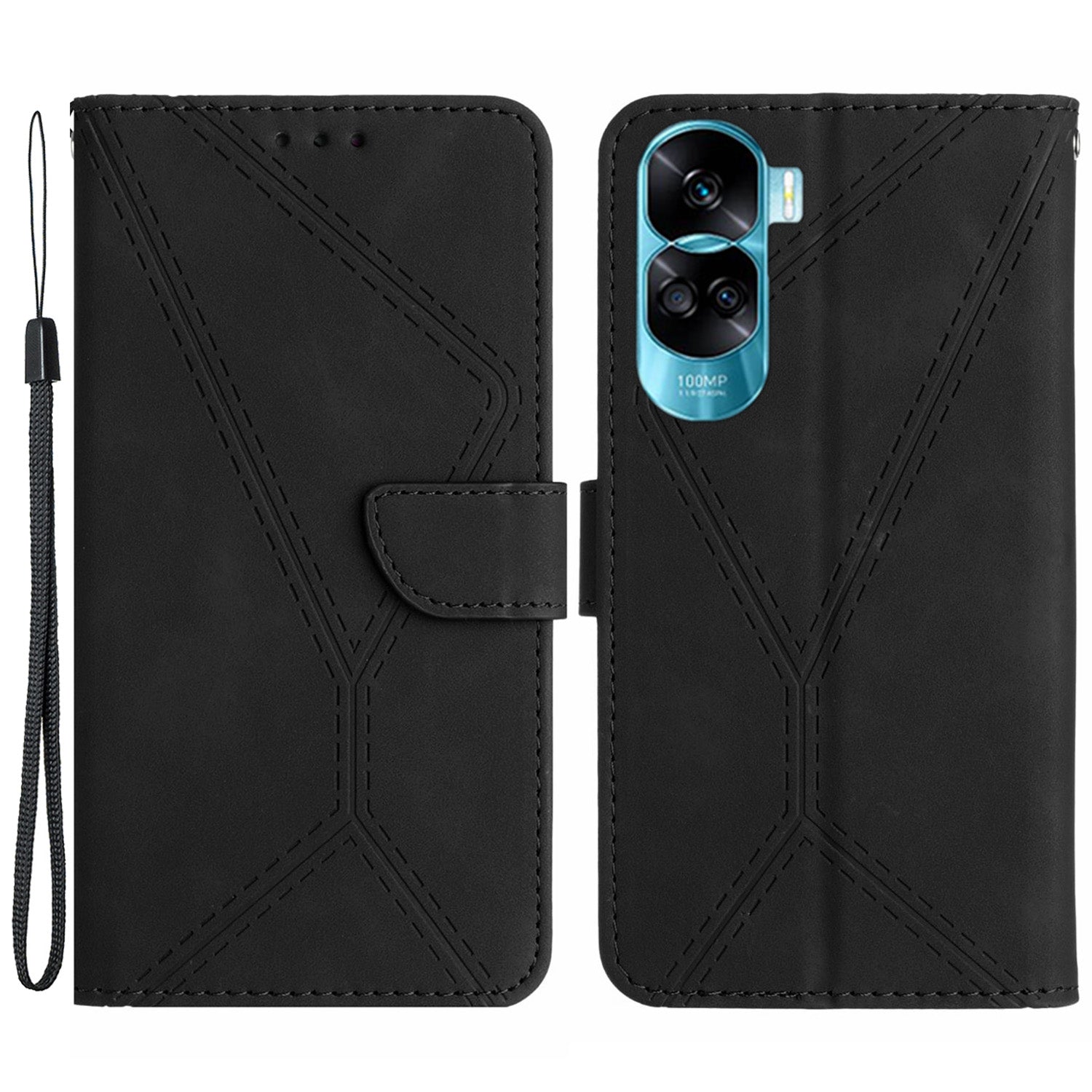 HT05 For Honor 90 Lite 5G / X50i 5G Wallet Leather Phone Case Skin-touch Imprinted Line Stand Cover
