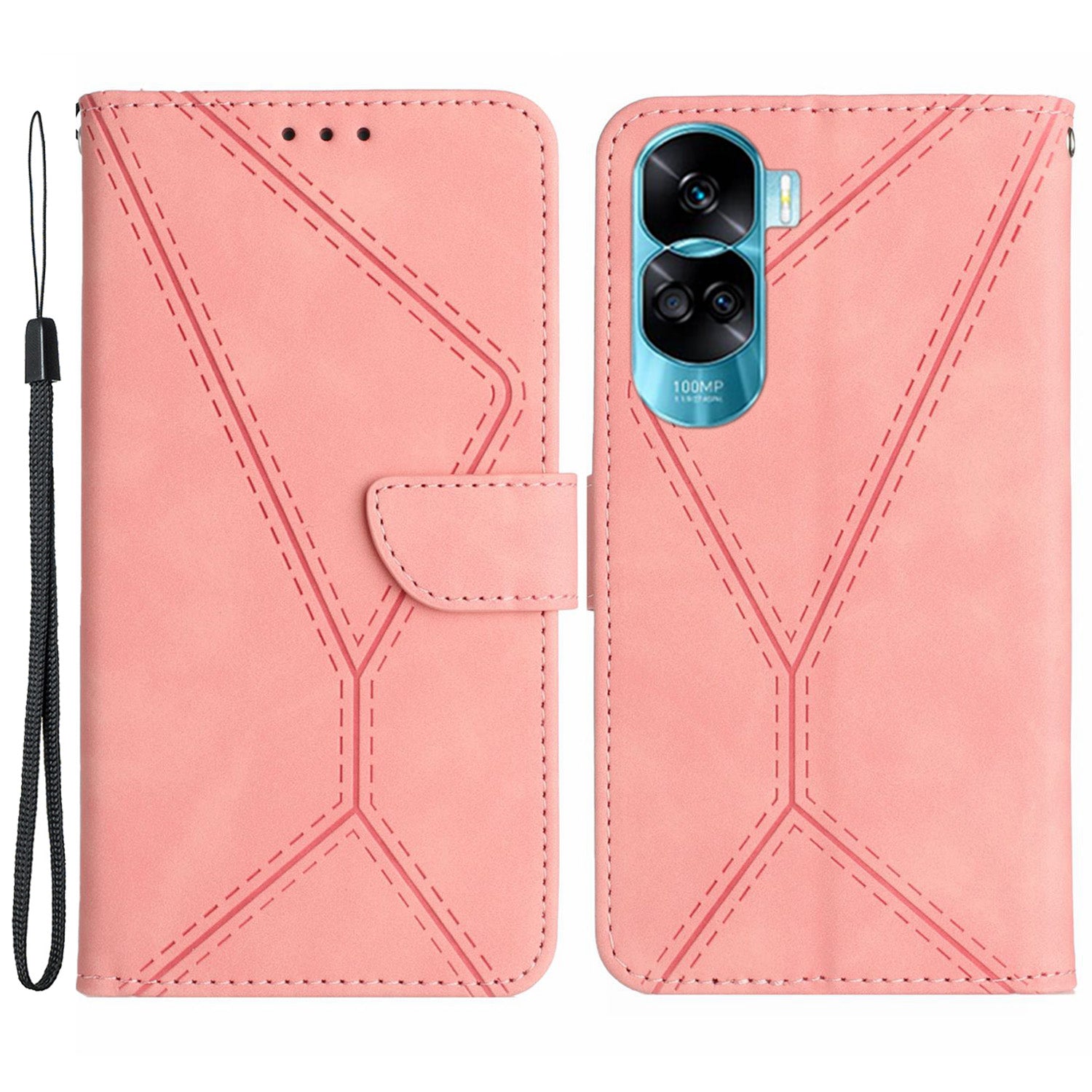 HT05 For Honor 90 Lite 5G / X50i 5G Wallet Leather Phone Case Skin-touch Imprinted Line Stand Cover