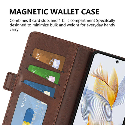 For Honor 90 PU Leather Wallet Phone Cover Calf Texture Stand Full Protection Anti-Scratch Phone Case