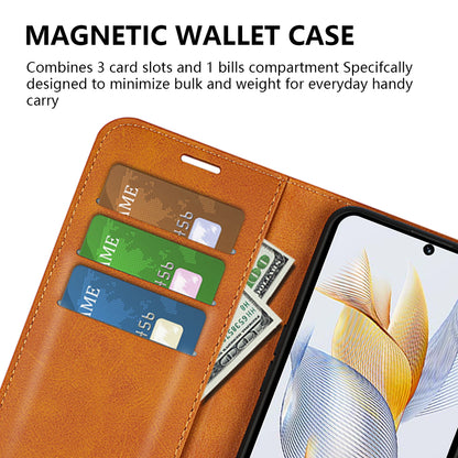 For Honor 90 Phone Shell Calf Texture Leather Cover Stand Wallet Square Magnetic Closure Case