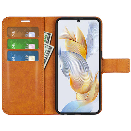For Honor 90 Phone Shell Calf Texture Leather Cover Stand Wallet Square Magnetic Closure Case