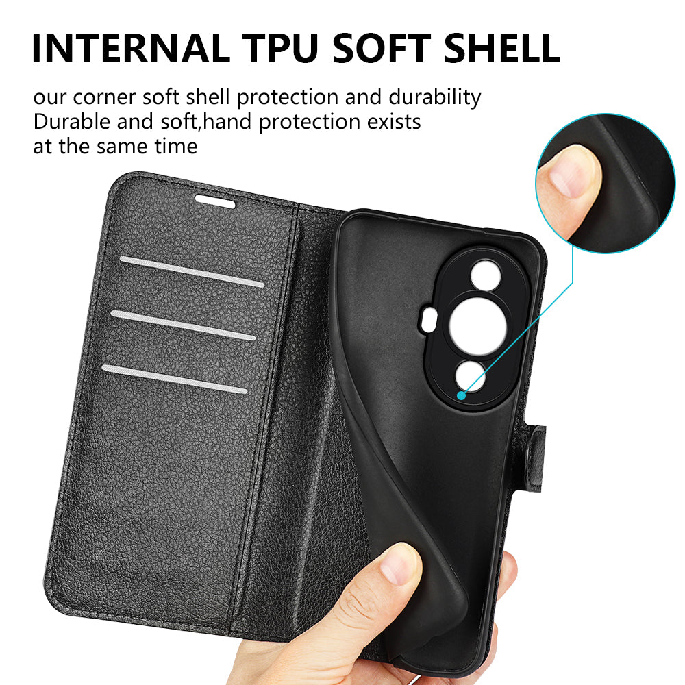 For Huawei nova 11 Wallet Cover Litchi Texture Anti-Scratch Shell Stand Mobile Phone PU Leather Case