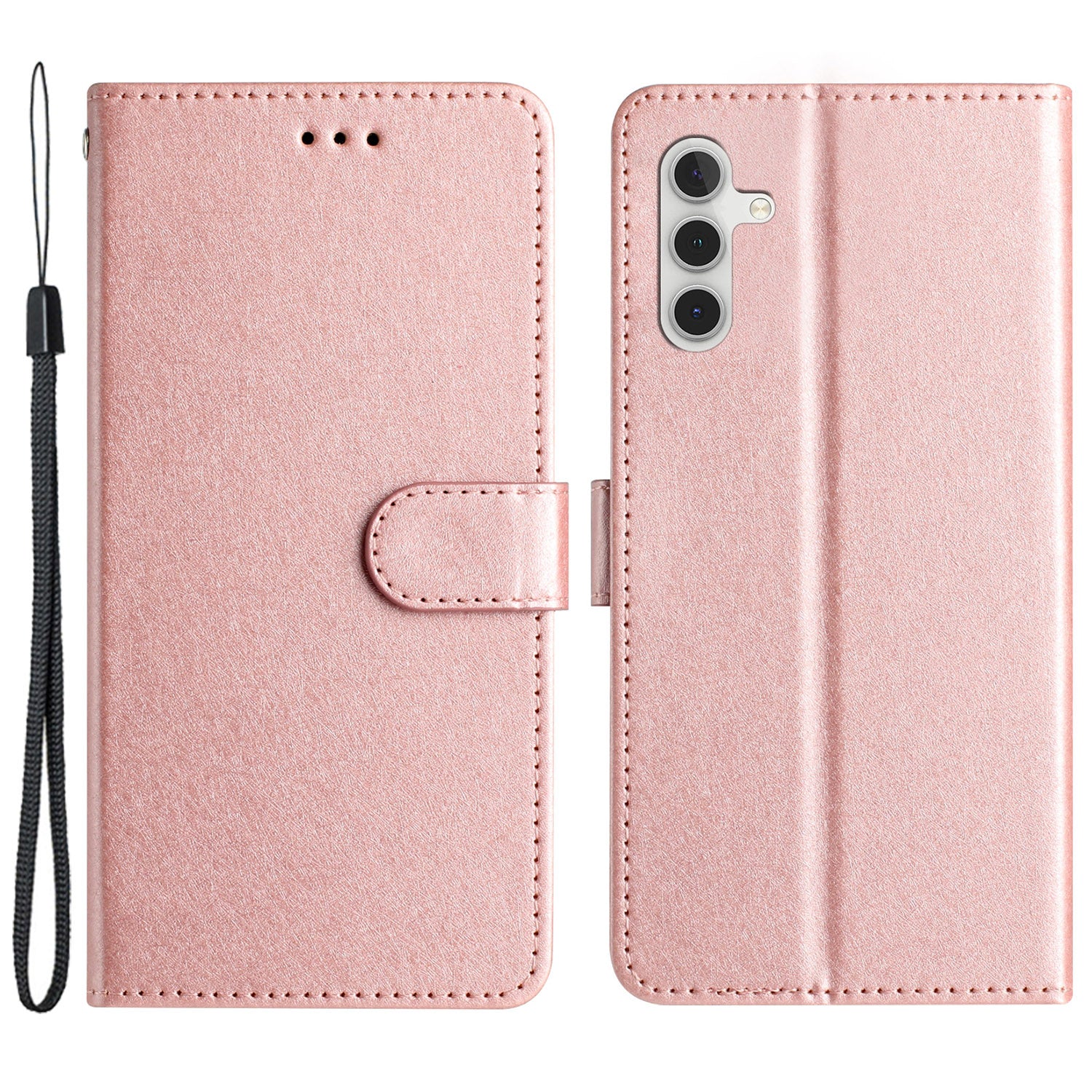 For Samsung Galaxy A04s 4G (164.7 x 76.7 x 9.1 mm) Stand Function Silk Texture PU Leather Wallet Cell Phone Case with Hand Strap