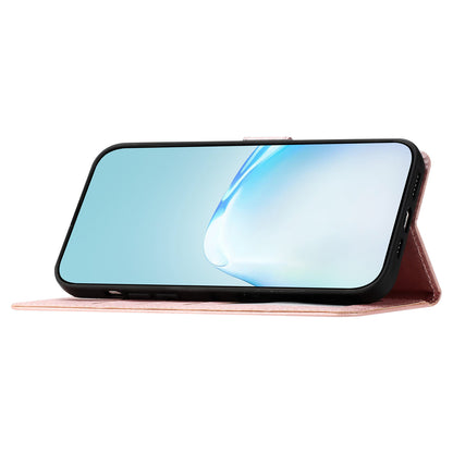 For Samsung Galaxy A04s 4G (164.7 x 76.7 x 9.1 mm) Stand Function Silk Texture PU Leather Wallet Cell Phone Case with Hand Strap