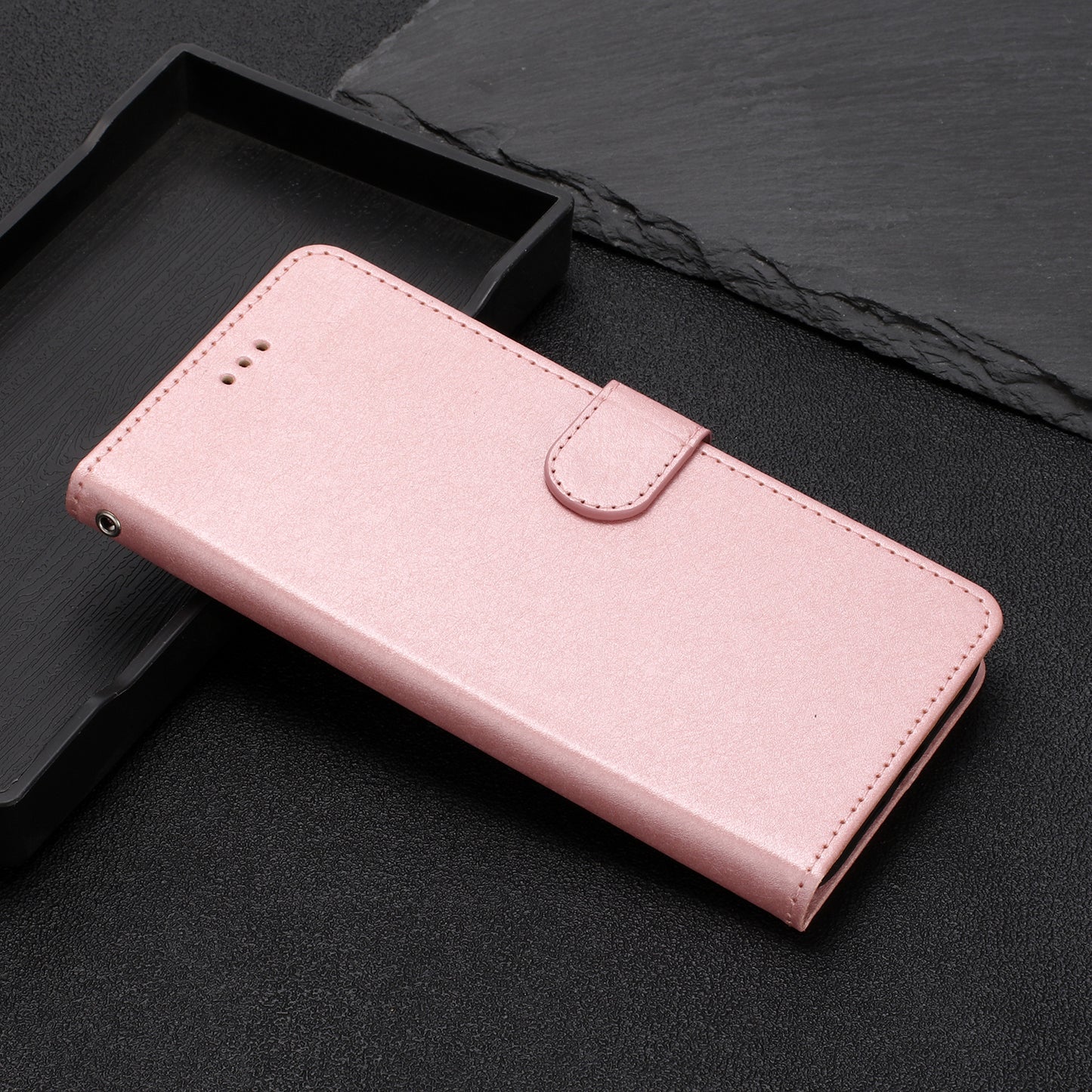 For Samsung Galaxy A04s 4G (164.7 x 76.7 x 9.1 mm) Stand Function Silk Texture PU Leather Wallet Cell Phone Case with Hand Strap