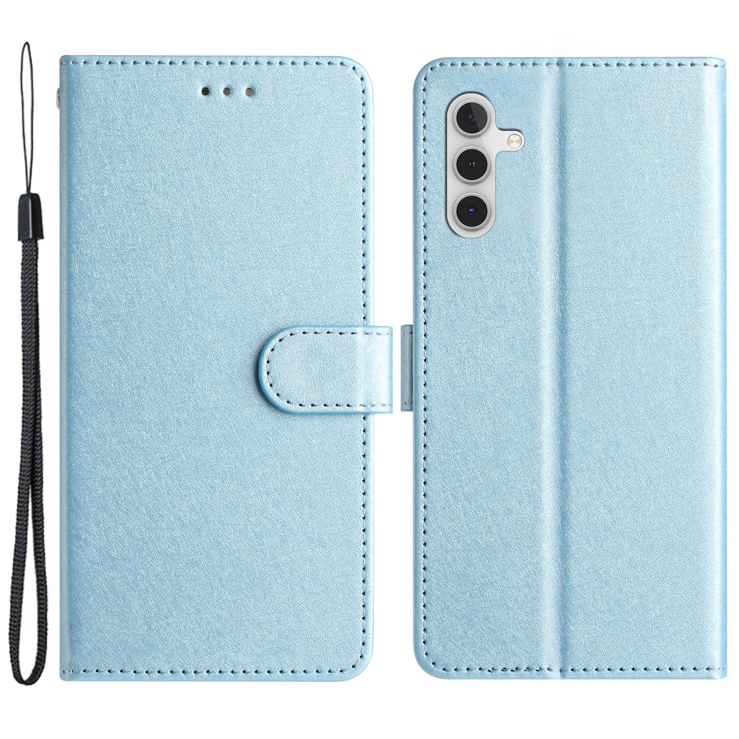 For Samsung Galaxy A04s 4G (164.7 x 76.7 x 9.1 mm) Stand Function Silk Texture PU Leather Wallet Cell Phone Case with Hand Strap