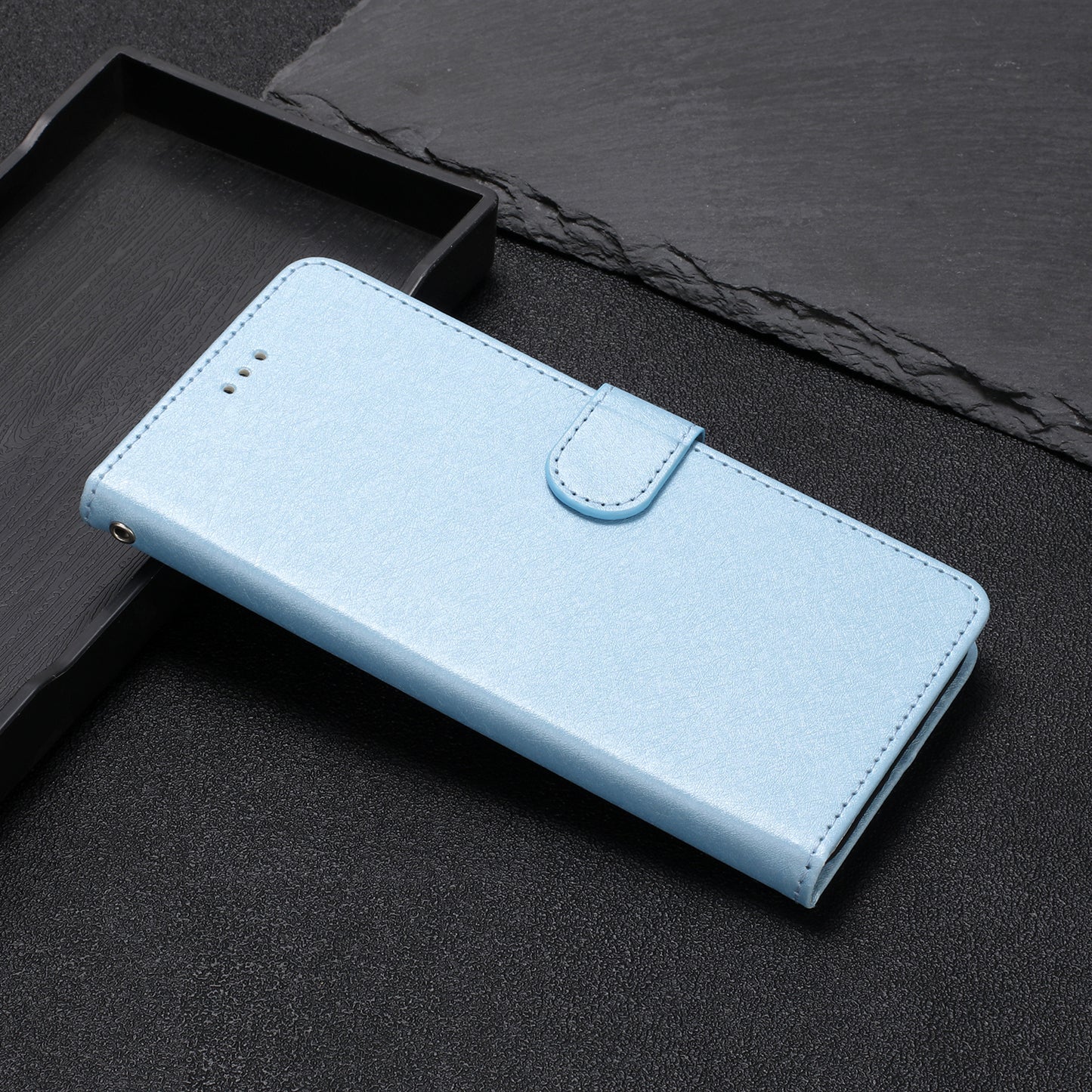 For Samsung Galaxy A04s 4G (164.7 x 76.7 x 9.1 mm) Stand Function Silk Texture PU Leather Wallet Cell Phone Case with Hand Strap
