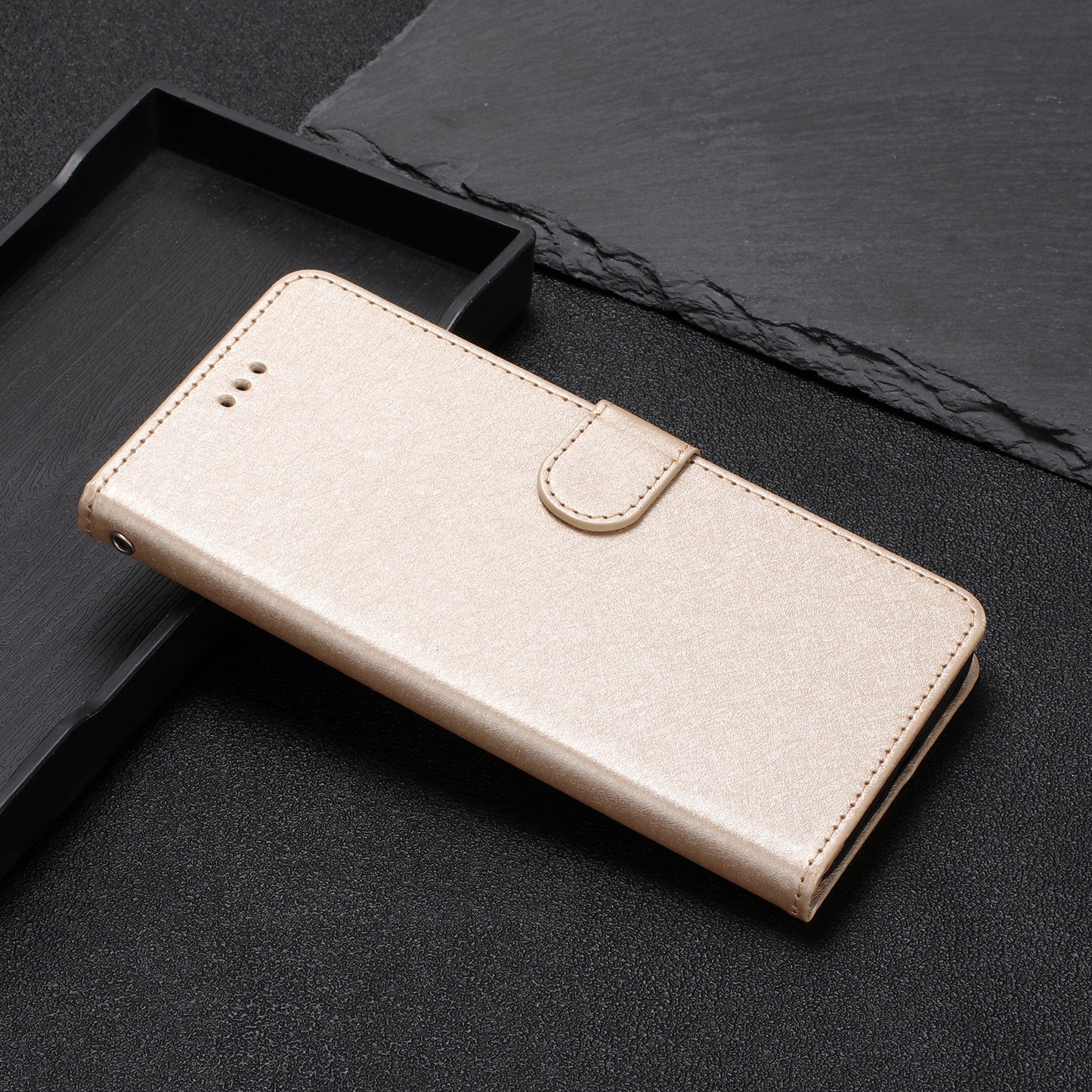 For Samsung Galaxy A04s 4G (164.7 x 76.7 x 9.1 mm) Stand Function Silk Texture PU Leather Wallet Cell Phone Case with Hand Strap