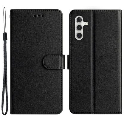 For Samsung Galaxy A04s 4G (164.7 x 76.7 x 9.1 mm) Stand Function Silk Texture PU Leather Wallet Cell Phone Case with Hand Strap