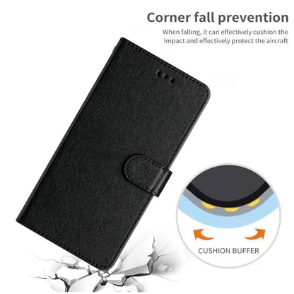 For Samsung Galaxy A04s 4G (164.7 x 76.7 x 9.1 mm) Stand Function Silk Texture PU Leather Wallet Cell Phone Case with Hand Strap