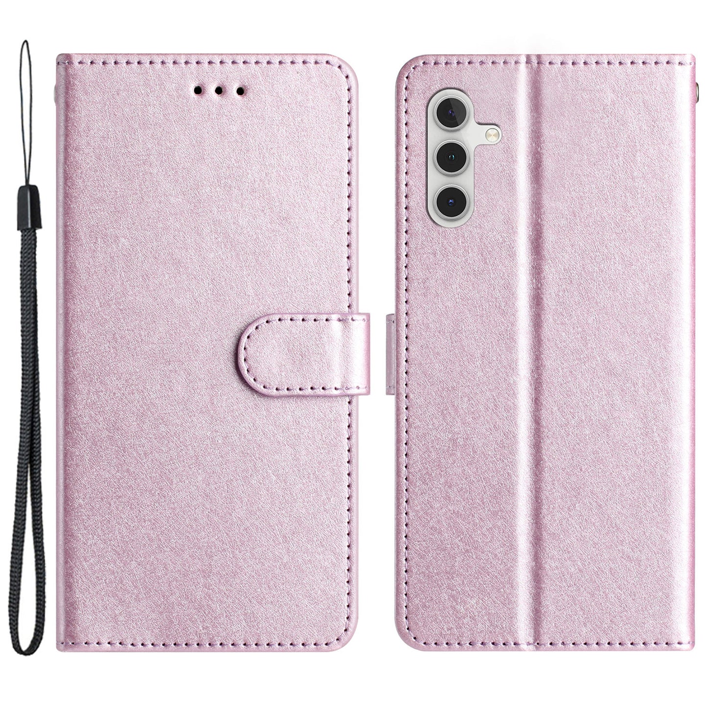 For Samsung Galaxy A04s 4G (164.7 x 76.7 x 9.1 mm) Stand Function Silk Texture PU Leather Wallet Cell Phone Case with Hand Strap