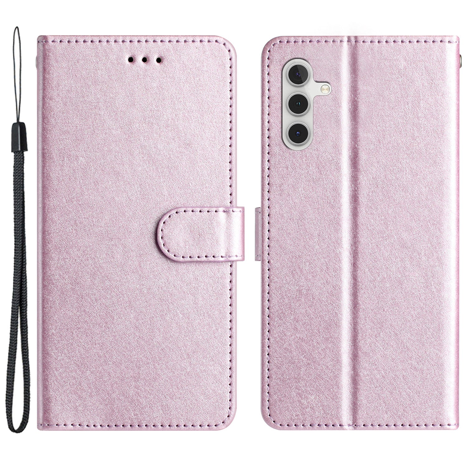 For Samsung Galaxy A04s 4G (164.7 x 76.7 x 9.1 mm) Stand Function Silk Texture PU Leather Wallet Cell Phone Case with Hand Strap
