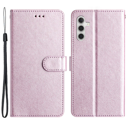 For Samsung Galaxy A04s 4G (164.7 x 76.7 x 9.1 mm) Stand Function Silk Texture PU Leather Wallet Cell Phone Case with Hand Strap