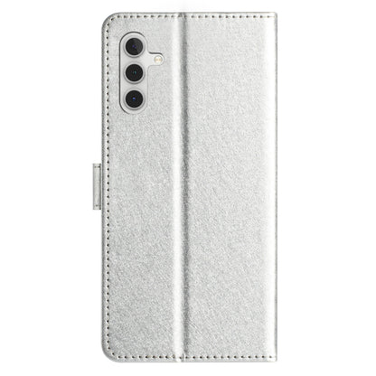 For Samsung Galaxy A04s 4G (164.7 x 76.7 x 9.1 mm) Stand Function Silk Texture PU Leather Wallet Cell Phone Case with Hand Strap